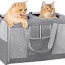 Large Cat Carrier for 2 Cats, 21.7X 13.8X 13.8in Pet Carrier for Cat and Dog Up to 38lbs, All-Sided Mesh Cat Carriers with Great Ventilation, Portable Soft Sided Pet Carriers for Traveling (Grey)