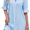 PerZeal Shirts Dress for Women V Neck Short Sleeves Casual Flowy Summer Beach Vacation Shifts (M)