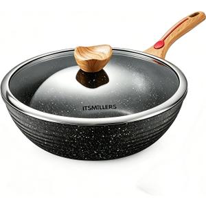 ITSMILLERS Nonstick Wok Aluminium Die-casting Chinese Wok, Scratch Resistant With Lid and Spatula, PFOA-Free, Dishwasher Safe & Induction Bottom,11.8 Inch,5QT,Large Capacity