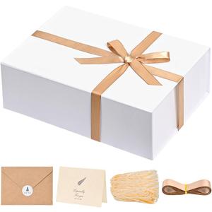 LIFELUM Green Gift Box 14"x8.5"x4.5" Christmas Gift Boxes with Lids for Presents for Anniversary Wedding Proposal Birthday Gift boxes with Shredded Filler Card Ribbon (White)