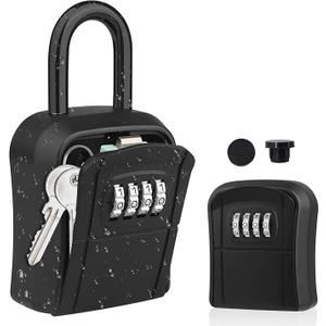 Key Lock Box, [] Diyife Lock Box for House Key, Portable Lockbox for Keys, 4 Digit Combination Key Safe Storage, Waterproof Key Lock Box Wall Mounted for Outdoor Home Garage Office, Black