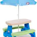 Little Tikes Easy Store Jr. Picnic Table with Umbrella - Blue / Green, 27.25''L x 27.00''W x 18.25''H
