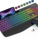 Wireless Keyboard and Mouse Combo  9 Backlit Effects, RGB, Ergo Wrist Rest, Phone Holder, 2.4G Full Size, Rechargeable, Sleep Mode, KM22 MAX Quiet Set for Computer, PC, Laptop, Mac, Windows SABLUTE