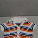 Womens Crochet Knit Cropped Sweater Short Sleeve Polo Collar Jumper Button Up Striped Sweater, M