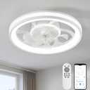 Modern Ceiling Fan with Light,19.7'' White Small Low Profile Ceiling Fans with APP & Remote Control Dimmable LED,No Assembly,6 Speed,Quiet Reversible DC Motor Fandelier for Bedroom Kitchen