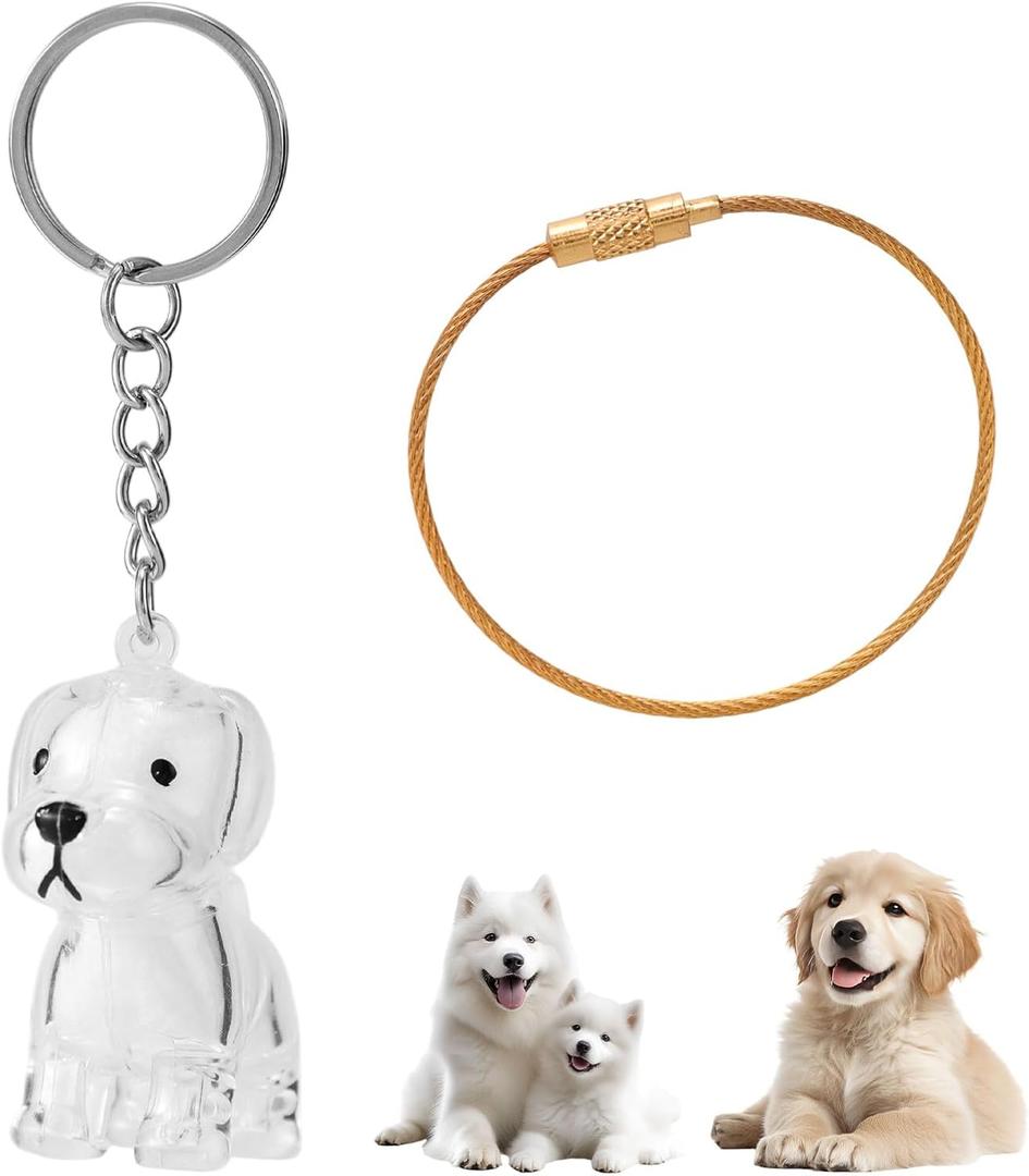 Penitue Dog Fur Keepsake Keychain, Adorable Pup Capsule Keychain Premium Dog Hair Collector for Pet Enthusiast Memento (Golden Retriever with Keyring)