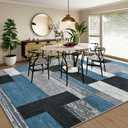 Large Area Rugs,Modern Geometric Patchwork Floor Decor for Bedroom Aesthetic Carpet, Rockwood Collection, Indoor Rugs for Living Room, Dining Room, Nursery, Office, Machine Washable Rug,9x12 Ft Blue