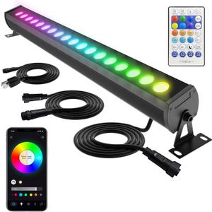 Linkable Smart RGBCW Wall Washer Light Bar 90W 2700K-6500K Tunable White LED Bar with App & RF Remote, 16 Million Color Changing Wash Lights, IP65 Stage Light for Wall Wash Lighting, Linkable 20" 90w