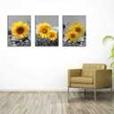 USIXA Sunflower Wall Art for Living Room Black White Flowers Wall Decor Yellow Floral Canvas Prints Painting Wood Frame with Hook Decorative Botanical Blossom Picture Artwork in 3 Panels 1216 Inches