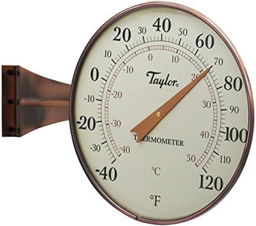 Taylor Heritage Collection Dial Indoor Outdoor Thermometer, Wireless Thermometer with Easy to Read Large Numbers for Patio, Pool, and Indoor Areas, 8.5-inch, Copper