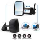 JZSUPER Towing Mirrors fit for 2003-2006 Chevy Silverado 1500 2500 3500 GMC Sierra Suburban Yukon XL Tahoe Pickup Truck A Pair of Tow Mirror Power Heated Arrow Signal Light Black Cap, Large