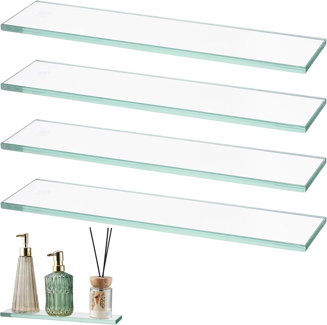 Leinuosen 4 Pcs Medicine Cabinet Shelves Replacement 13 Inch Bathroom Cabinet Shelf Medicine Shelves Suitable for Bathroom Living Room Kitchen Wall Mounted and Hanging (Glass)