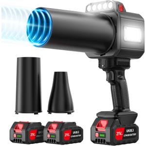 DEGGE Brushless Leaf Blower Cordless, Handheld Leaf Blowers with LED Work Light, Two Interchangeable Nozzles, Turbo Jet Blower for Lawn Care, Patio Cleaning, Garage Dust & Outdoor Use