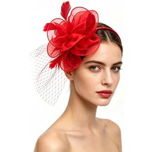 SAFERIN Women's Fascinators Feathers Tea Party Hat Veil Headband with Hair Clip for Cocktail Church
