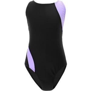 Girls' Athletic One Piece Swimsuit Kids Black Swimwear for Swim Team Practice Competition Beach Sport Bathing Suit (15-16 Years)