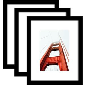 Wiscet 8x10 Picture Frame Set of 3, Display Pictures 5x7 with Mat or 8 x 10 Without Mat, Photo Frame for Wall Mounting or Tabletop Display, Black
