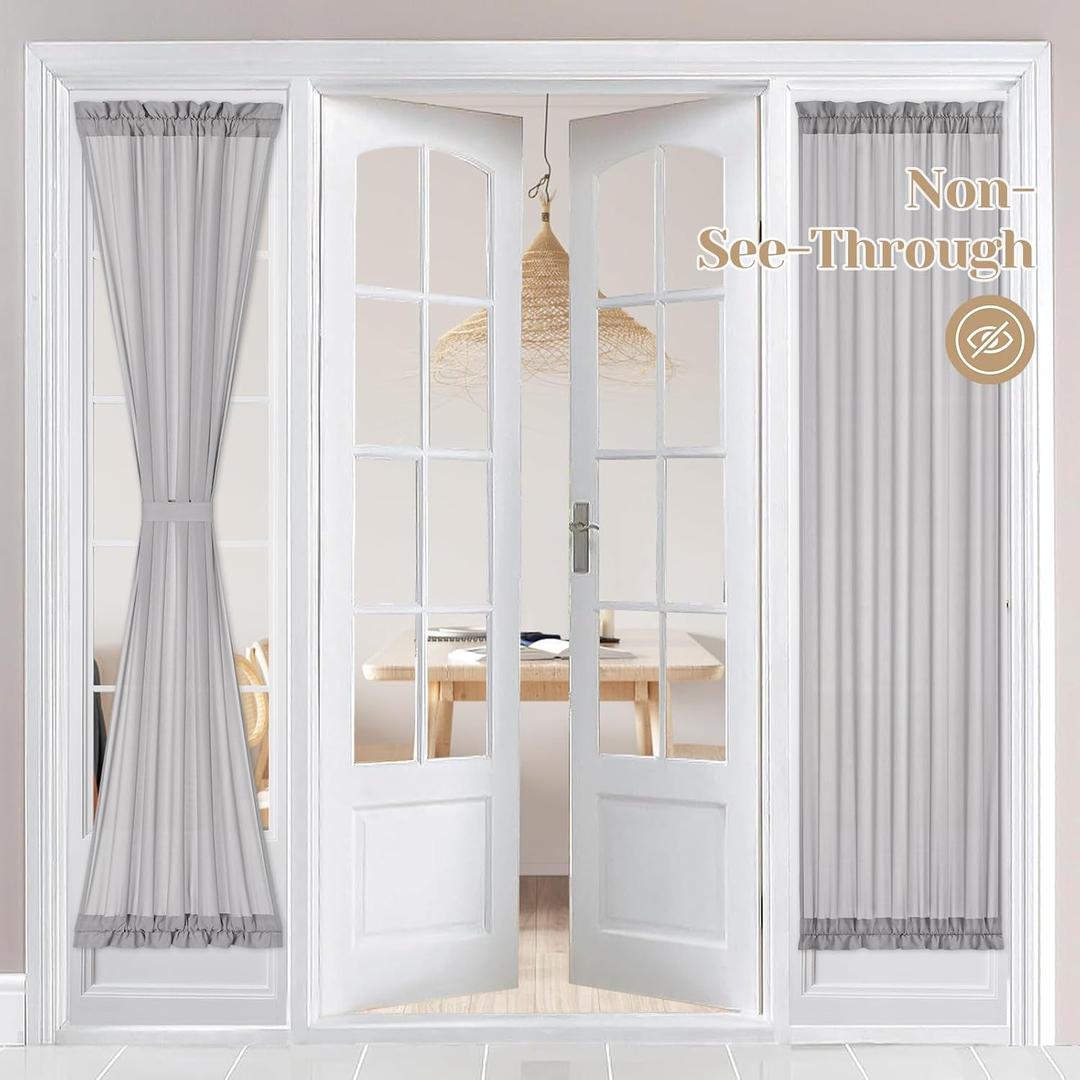 HOMEIDEAS Non-See-Through French Door Curtains Set of 2 for Front Door, Light Filtering Privacy Semi Sheer Window Curtains with Rod Pocket and Tie Back, Light Grey, 26W X 72L Inch (26"W x 72"L (Pack of 2))