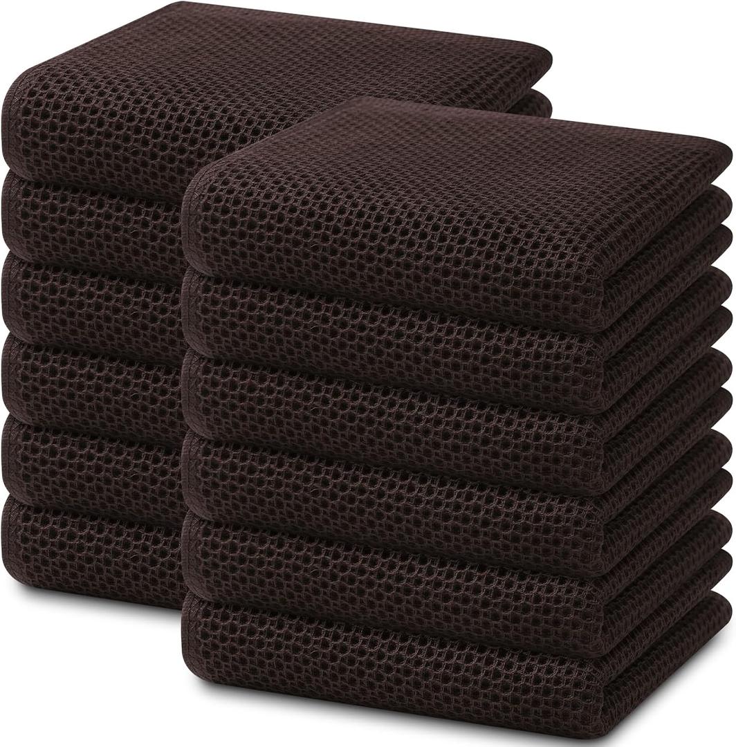 Homaxy 100% Cotton Waffle Weave Kitchen Dish Towels, Ultra Soft Absorbent Quick Drying Cleaning Towel, 13 x 28 Inches, 12-Pack, Dark Brown