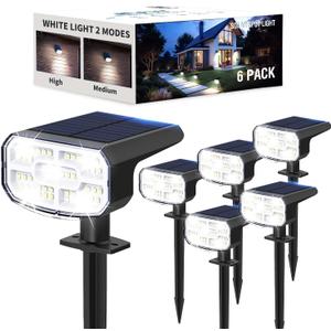 JEJOT Solar Lights Outdoor Waterproof IP65, Super Bright LED, 6500K 2 Lighting Modes, Solar Powered Yard Garden Solar Spot Lights for Outside Landscape Auto On/Off -6 Pack