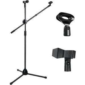 Bullfighter Mic Stand Floor Adjustable Boom Tripod Microphone Stands,Double Mic Stable On Stage for Singing,Portable Heavy Duty Two Mic Clip Holder with Boom Arm for Podcast,Studio,Karaoke,Live Events