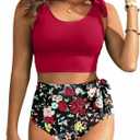 Two Piece High Waisted Swimsuits - Women Tummy Control Bikini Modest Bathing Suit 2PC 2025 (Large, Red and Floral)