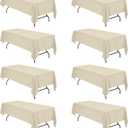 BRILLMAX 8 Pack Beige Tablecloths 60 x 126 Inch for 8ft Rectangle Tables - 150 GSM Polyester Fabric, 15" Standard Drop, Water, Stain & Wrinkle Resistant Cloth Cover for Wedding Banquet Dining Buffet