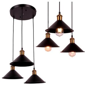 FIRVRE 3-Lights Industrial Pendant Light, Black Adjustable Metal Pendant Lights, E26 Base Socket, Ceiling Hanging Light Fixture for Home Kitchen,Dining Room,Caf,Bulb Not Included (Round)