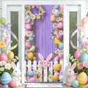Happy Easter Door Cover Banner 70.87 x 35.43 Inch, Spring Easter Bunny Eggs Welcome Porch Banner, Vertical Easter Door Banner Decoration for Front Door Indoor Outdoor Party Decor