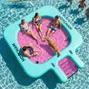 Water Hammock Inflatable Floating Dock with Ramp, Heavy Duty Lake Raft Floating Island Platform, Large Tanning Pool Lounger with Cup Holders for Party, 10ft Hammock with Ramp