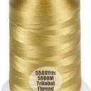 Simthread Trilobal Polyester Thread – 5000M (5500yds) No.40 – Super Sheen, Tangle-Free – Built-in Thread Lock Spool – Compatible with Brother, Singer, Janome & More, Brass-328