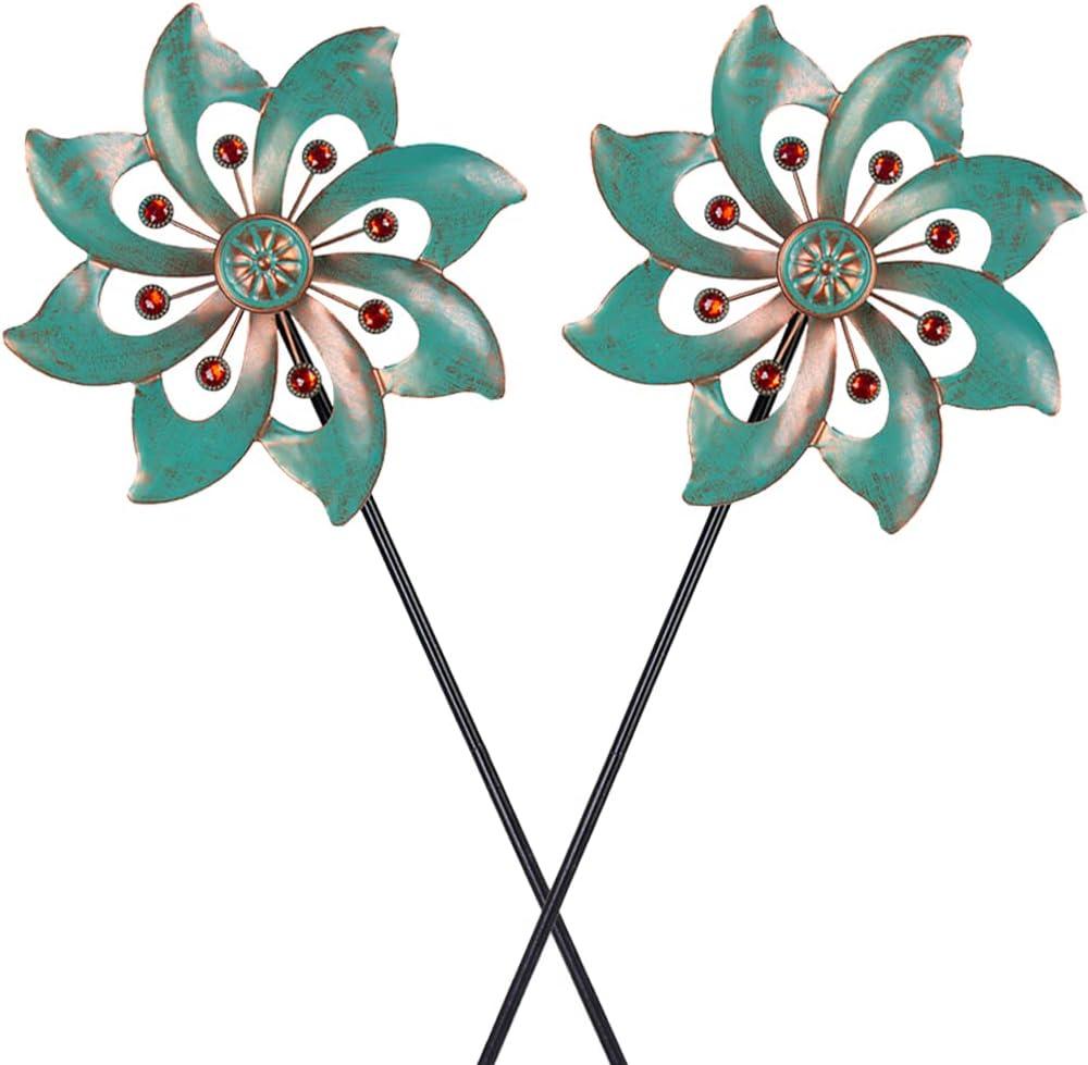 VEWOGARDEN 2PCS Garden Wind Spinners Metal Outdoor Wind Spinner Waterproof Wind Sculptures & Spinners Green Kinetic Wind Spinner for Yard Lawn Decor