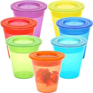 Youngever 7 Sets Plastic Parfait Cups with Lids and Inserts, Reusable Medium 8 Ounce Dessert Cups