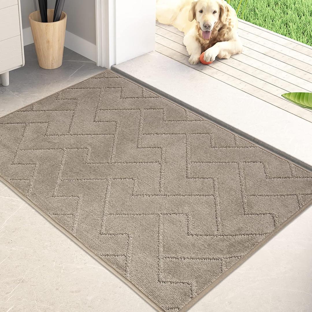 PURRUGS Dirt Trapping Door Mat 24" x 35.5", Non-Slip Machine Washable Entry Rug, Shoe Scraper, Dog Doormat, Super Absorbent Welcome Mat for Front & Back Door, Muddy Wet Shoes & Paws, Taupe