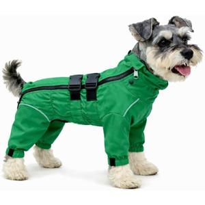 Lovelonglong Waterproof Dog Raincoat  4-Leg Full Body Dog Rain Suit with Reflective Strips & Leash Opening, Outdoor Dog Jacket for Rainy Weather (L (back 15"), Green)