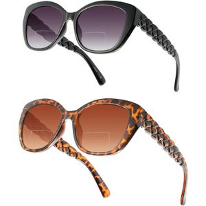 LADEESSE Reading Sunglasses for Women - Stylish Bifocal Sunglasses with Readers Built-in - UV400 Protection - 2 Pack+2.0
