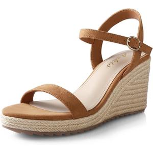 Ankis Platform Wedge Sandals for Women, Black Brown White Nude Espadrille Womens Wedge Sandals Comfortable Open Toe Ankle Strap High Heel Wedges for Women Dressy Summer -3.4Inch, 6