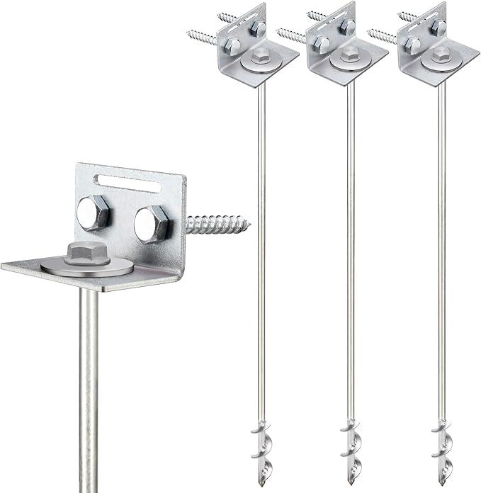 Ground Anchors Screw In - 24" Set of 4,6,8 with Brackets and Drill Bit - Earth Anchors - Mobile Home Anchors - Storage Shed Anchor Kit - Swing Set Anchors for Metal Swing Set - Playset Anchors - Ties