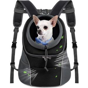 WOYYHO Pet Dog Carrier Backpack Small Dog Front Backpack Ventilated Dog Carrier Backpack with Storage Pockets, Adjustable Straps & Safety Belt for Travel Hiking Outdoor (Size L: 10-14 lbs, Black)