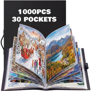 Feifeiya 30 Pockets Puzzle Storage Folder for 1000 Pieces Portable Large Capacity Jigsaw Book Holder for 60 Sets Puzzle Folder, Dustproof and Protective Jigsaw Accessories, Gift for Christmas