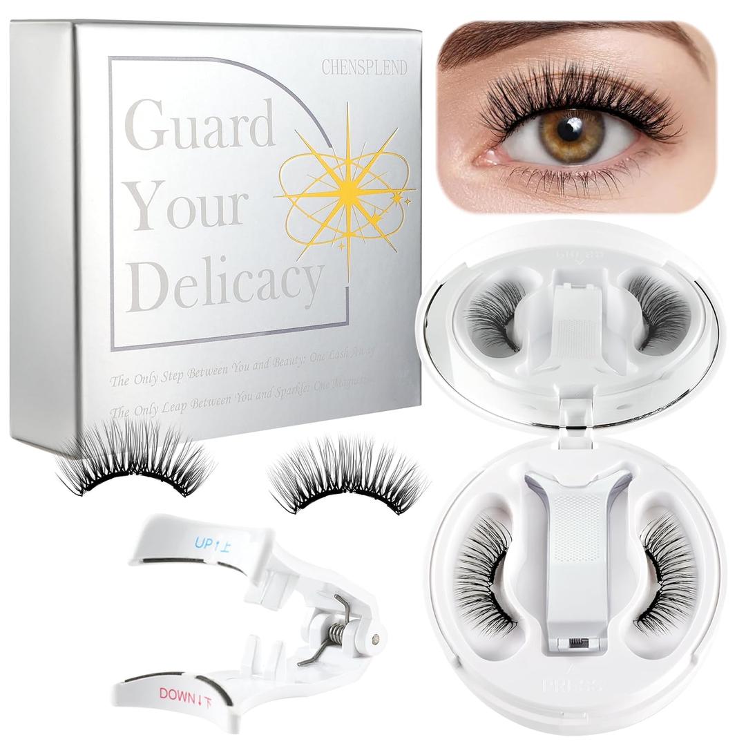 Magnetic Eyelashes with Applicator - CHENSPLEND Upgrade Soft Reusable Lashes + Cat Eye Style, Thick Look No Glue Needed, Easy Wear/Remove Magnetic False Lash Kit (CK03)