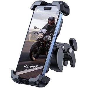 Lamicall Motorcycle Phone Mount, Bike Phone Holder - [Metal Lock] Upgrade Quick Install Handlebar Clip for Bicycle Scooter, Cell Phone Clamp for iPhone 16 15 14 Pro Max, Galaxy, 4.7-6.8" Phones