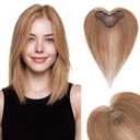 Hairro Human Hair Toppers For Women Wispy Thin Short Wiglet Hairpieces Natural No Bang Middle Part Side Bangs Hair Clip 11 Inches 14.5g #06 Light Brown