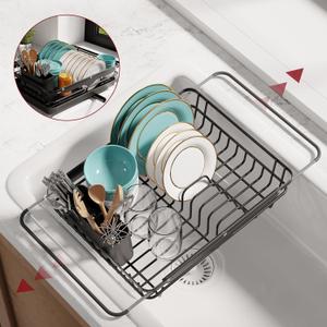 Dish Drying Rack - Stainless Steel Dish Rack with Drainboard for Kitchen Counter and Sink, X-Large, Black, Size: 15.8"D x 12"W x 5"H