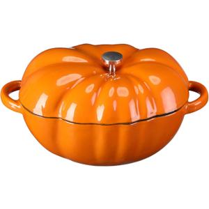 Pickmesh 1.4 Qt Pumpkin Cocotte Pumpkin Cast Iron Dutch Oven Pre-seasoned Cast Iron Garlic Roaster Heat Resistant for Thanksgiving Grill, Oven Backyard 6.3'l x 5'w x 2.6'h(Orange)