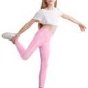 Gnainach Girls Metallic Leggings Size 12-13 Years Old Sparkly Pink Comfort Stretch High Waisted Active Yoga Pants for Youth Workout