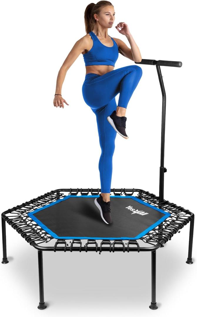 Yes4All 48Inch Rebounder Trampoline with Adjustable Handle Bar, 350 LBS Stable & Silent Exercise Trampoline for Adults