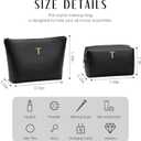 Mom Gifts| Initial Makeup Bag Set for Women Girls Personalized Gifts for Bridesmaid Teachers Graduation Friend Female PU Leather Cosmetic Travel Toiletry Bag(Black,T)
