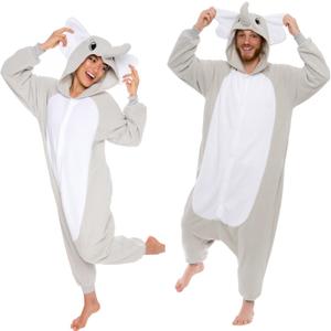 Funziez! Adult Onesie Halloween Costume Animal Dinosaur Shark Unisex Plush One Piece Cosplay Suit for Adults, Men and Women (Medium, Elephant)