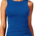 Daci Tankini Tops for Women High Neck Swim Top Tummy Control Bathing Suit Top Modest Swim Tank Top No Bottom (Medium, Blue)