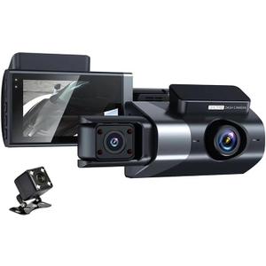 3 Channel Dash Cam Front and Rear Inside, 1080P HD Dash Camera for Cars, Triple Car Camera with 3in Screen, Night Vision, 170 Wide Angle, G Sensor, Loop Recording